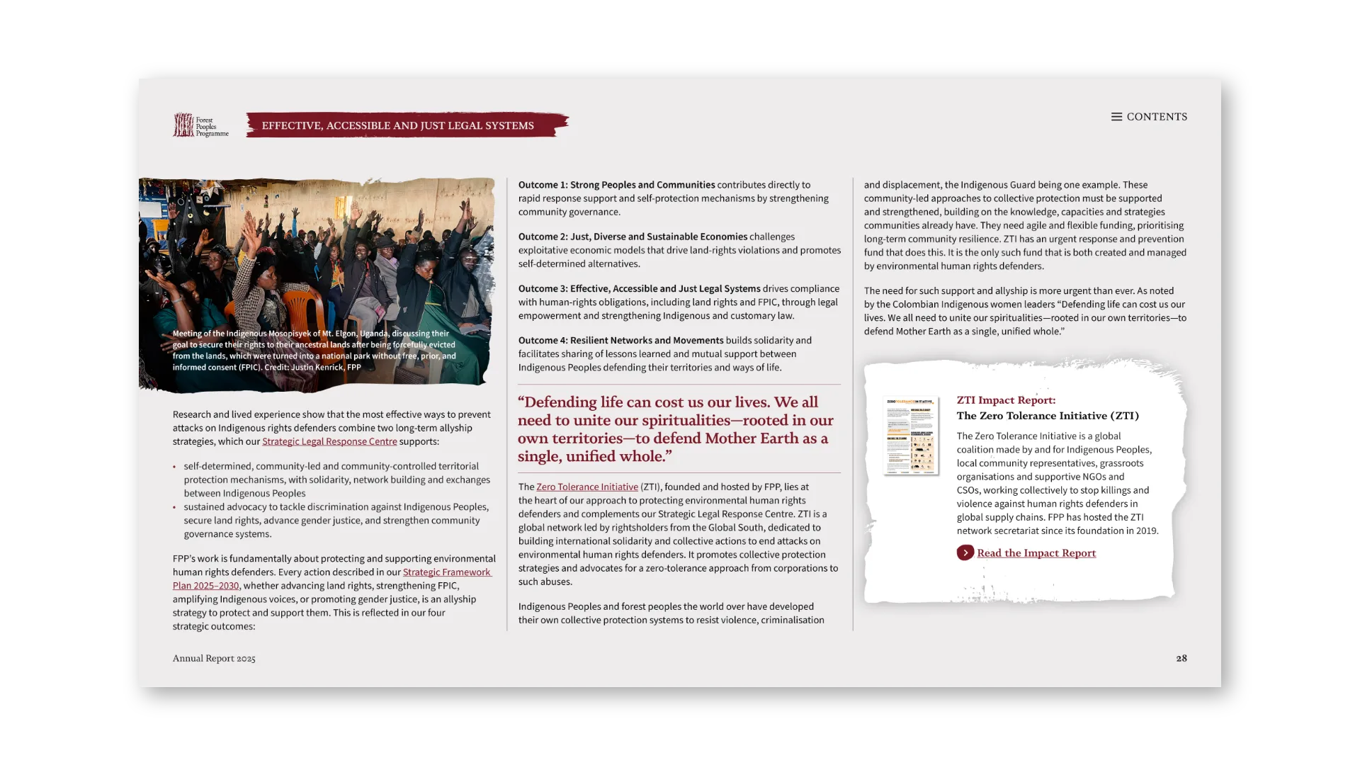 Effective, Accessible and Just Legal Systems: outcome spread with pull-quote