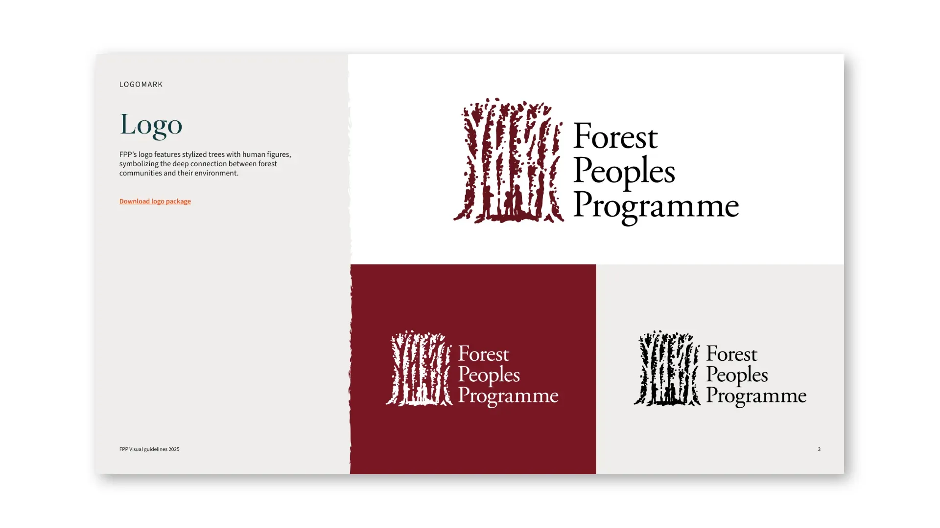 Logo: the treeline mark on white, deep-red and reversed