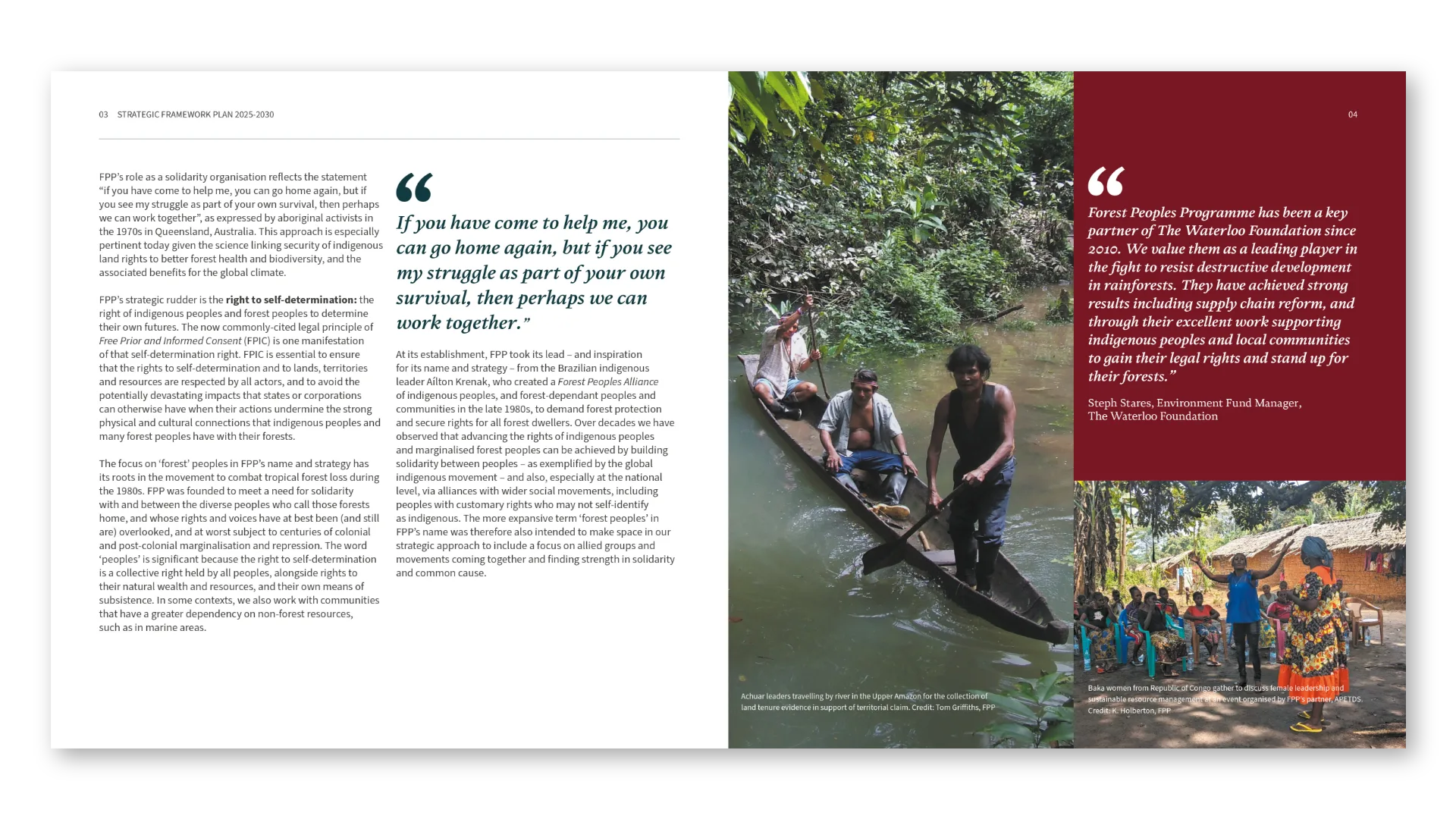 Opening spread: solidarity, self-determination and pull-quotes