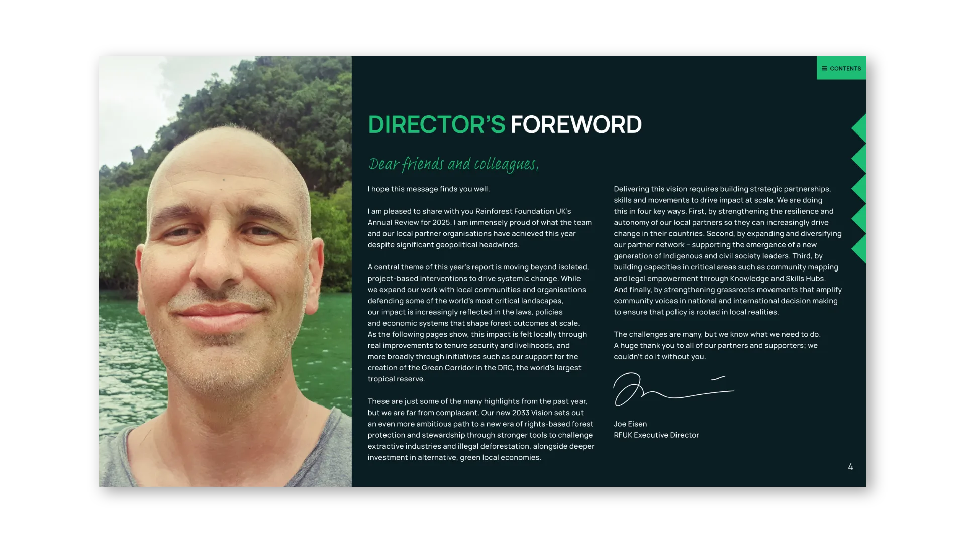 Director’s foreword: full-height portrait and signed letter